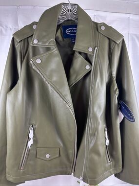Olive green Moto jacket SZ S 4-6 Faux leather NWT